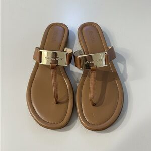 Michael Kors Brown Leather Gold Hardware Thong Sandals